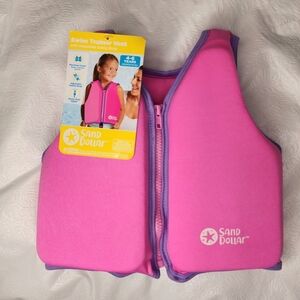 Swim Trainer Vest Age 4-6 Up to 50lbs Pink With Safety Strap by Sand Dolphin NWT